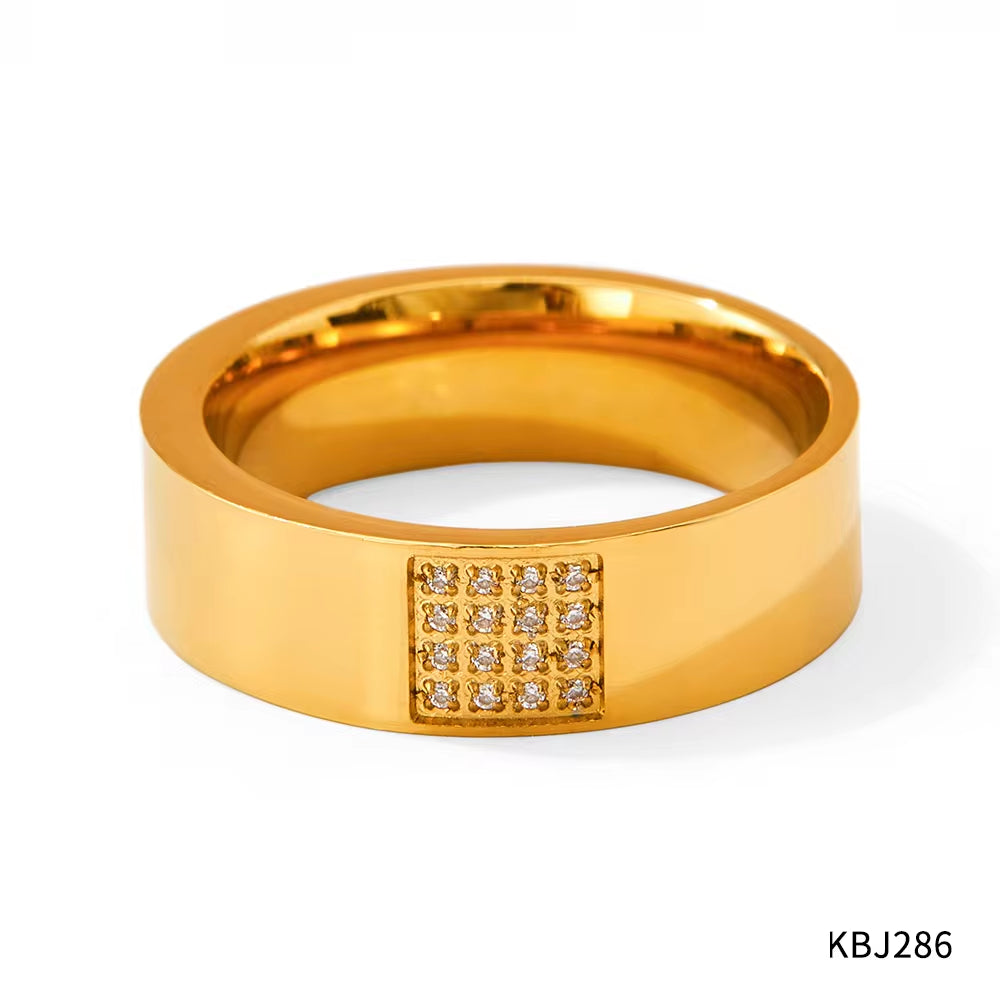 High-End Microencrusted Zircon Delicate Finger Ring Stainless Steel Rings