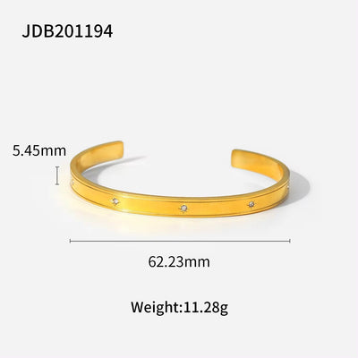 Waterproof Simple Stainless Steel Oval Cubic Zircon Gold Open Cuff Bracelet Bangle for Girls