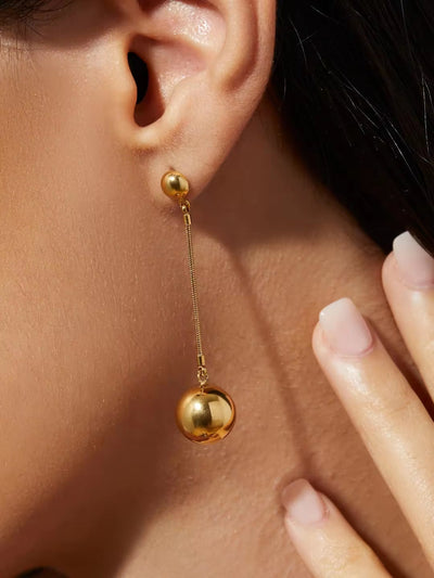 Minimalist Titanium Ball Pendant Long Wire Earrings 18K Gold Plated Drop Line Stud Earrings