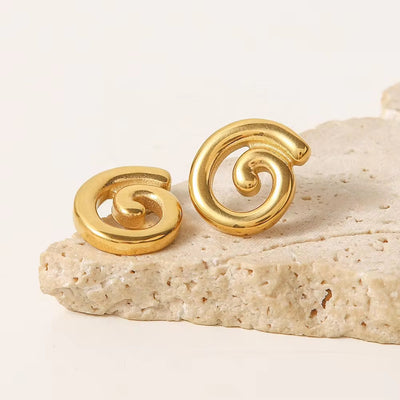 Minimalist Geometric Spiral Waterproof 18K Gold Plated Stainless Steel Stud Earrings Women Jewelry