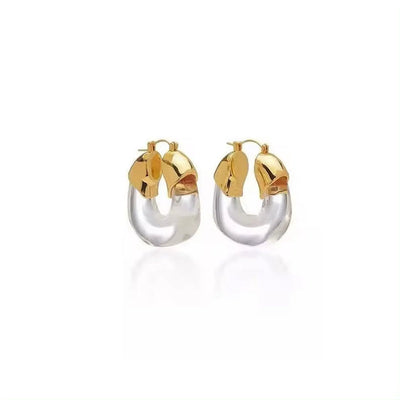 Fashion Acetate Geometric Transparent Earrings U Shape Gold Plated Acrylic Resin Hoop Earrings