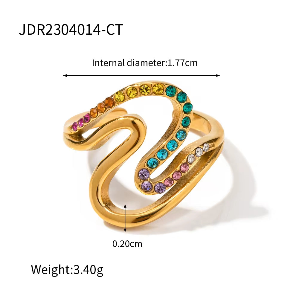 Chunky Punk Zircon Ring Earring 18K PVD Gold Plated Stainless Steel Waterproof Irregular Hip Hop Ring Earring Set