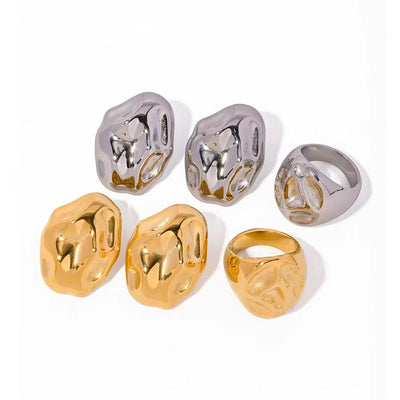 Jewelry Chunky Hammer Rings Earring 18K PVD Gold Plated Stainless Steel Waterproof Irregular Ring Jewelry for Women