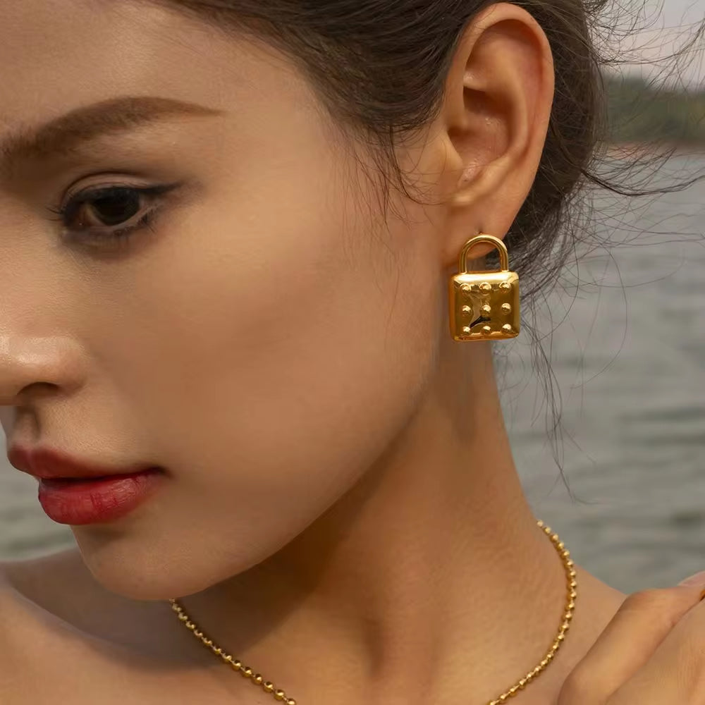 18K Gold Plated Stainless Steel Waterproof Custom Luxury Bag Shape Earrings Wholesale Bulk