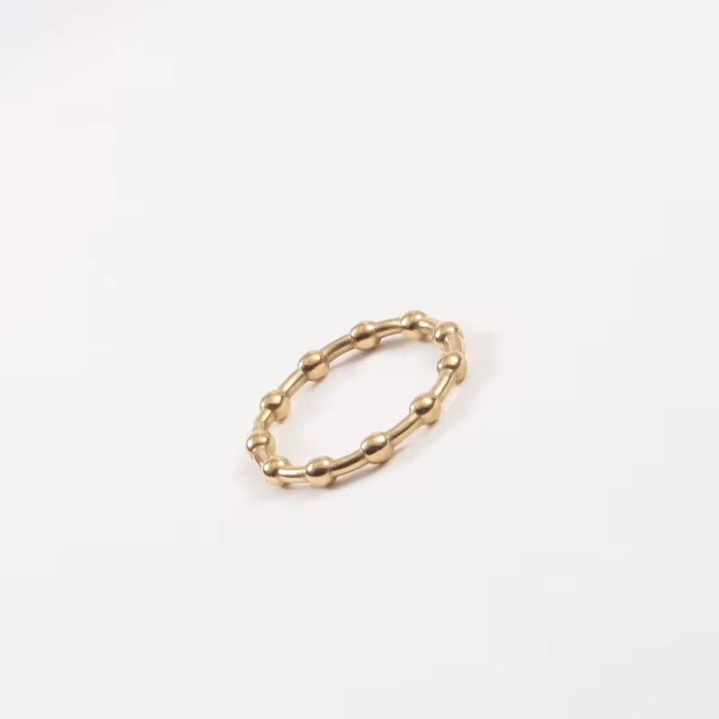 High End 18K Plain Gold Plated Lucky Beads Rings Stainless Steel Trendy Simple Ins Gold Plated Anxiety Jewelry