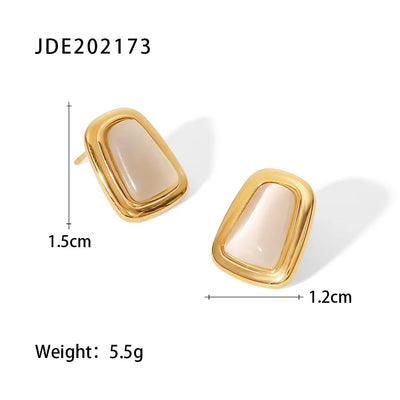 Ins Gorgeous 14K Gold Plated Rectangular Opal Simple Design Stainless Steel Stud Earrings for Ladies