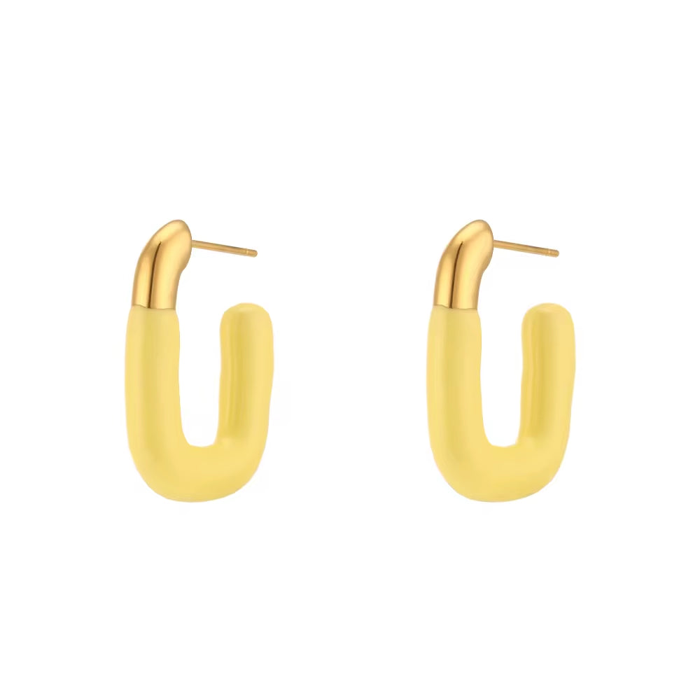 Enamel Earrings 18K Gold Plated Hoop Earring Stainless Steel Stud Earrings Couple Jewelry