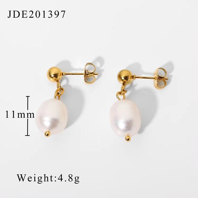 New Arrival Stainless Steel Freshwater Pearl Earrings Geometric 18K PVD Coating Natural Baroque Pearl Earrings