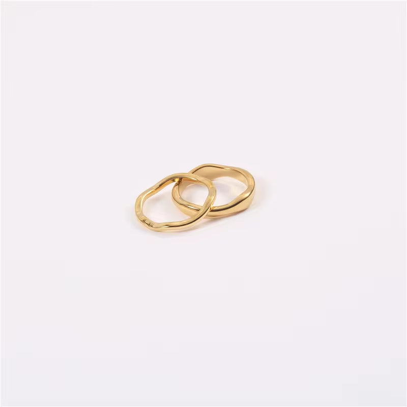 Non Tarnish Stainless Steel Asymmetric Ring Hypoallergenic Irregular Gold Ring Twist Two Irregular Circles Ring