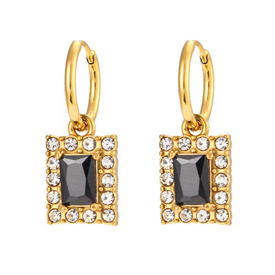 Custom Jewelry Tarnish Free Shining Summer Jewelry Square Zircon Drop Earring Stainless Steel Gold Plated Jewelry