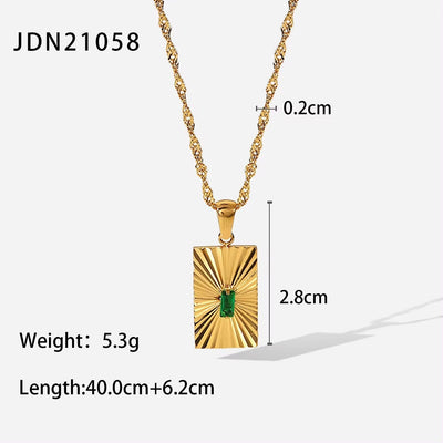 Waterproof Zircon Texture Necklace Stainless Steel Green Zircon round Eye Sunburst Medallion Necklaces