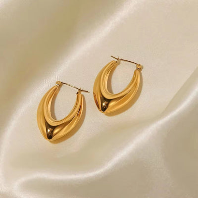 18K Gold Plated Stainless Steel French Big Statement Simple Mirror Polished Hollow Hoop Earring