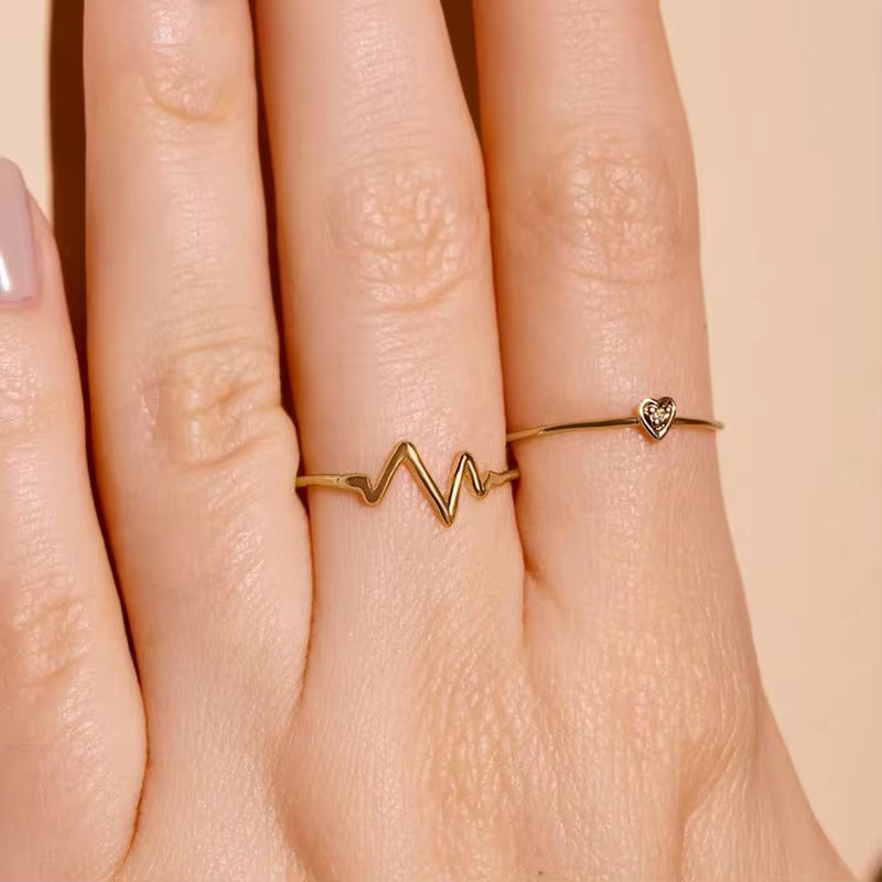 Heartbeat Dainty Style 18K Gold Plated Stainless Steel Adjustable Rings Stacking Fashion Jewelry