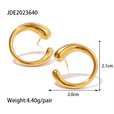 New Trendy 18K Gold Plated Stainless Steel CC Shape Zircon Pearl Inlaid Earring Circle Earring Jewelry Festival Gift