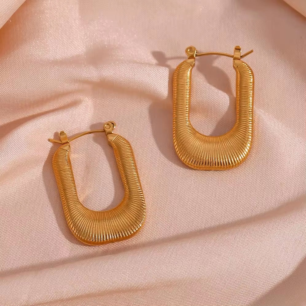 Drop Shipping 2023 Texture U Shape Hoop Earring Gold Plated Stainless Steel Jewelry Making Supplies