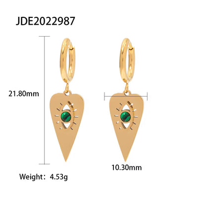 Ins 18K Eye Shape Inlaid Natural Stone Pendant Earrings Stainless Steel Tarnish-Free Hoop Earrings