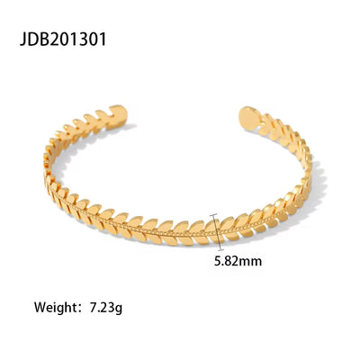 Waterproof Simple Stainless Steel Oval Cubic Zircon Gold Open Cuff Bracelet Bangle for Girls