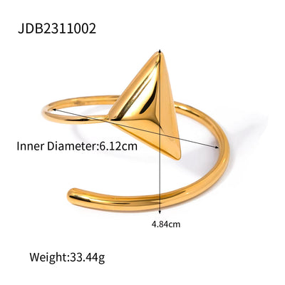 Chunky 18K High Polish Stainless Steel Jewelry Bangle Geometric Smooth Triangle Earring Necklace Set Clean Fit