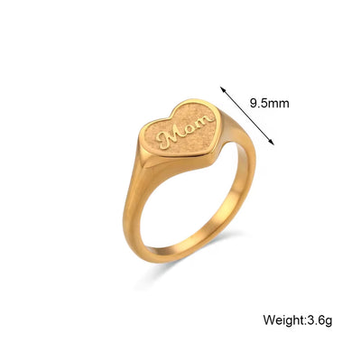 Tarnish Free 18K Gold Plated Frosted Heart Ring Stainless Steel Engraved Mom Rings Jewelry Women