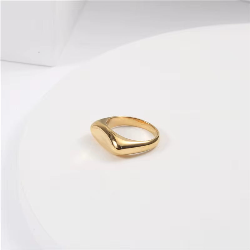 Minimalist Stainless Steel Fashion Finger Ring Non Tarnish Water Proof Jewelry Concave Flat Strip Geometric Rings