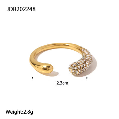 Irregular Waterdop Shiny Small Cubic Zirconia 18K Gold Plated Stainless Steel Adjustable Rings