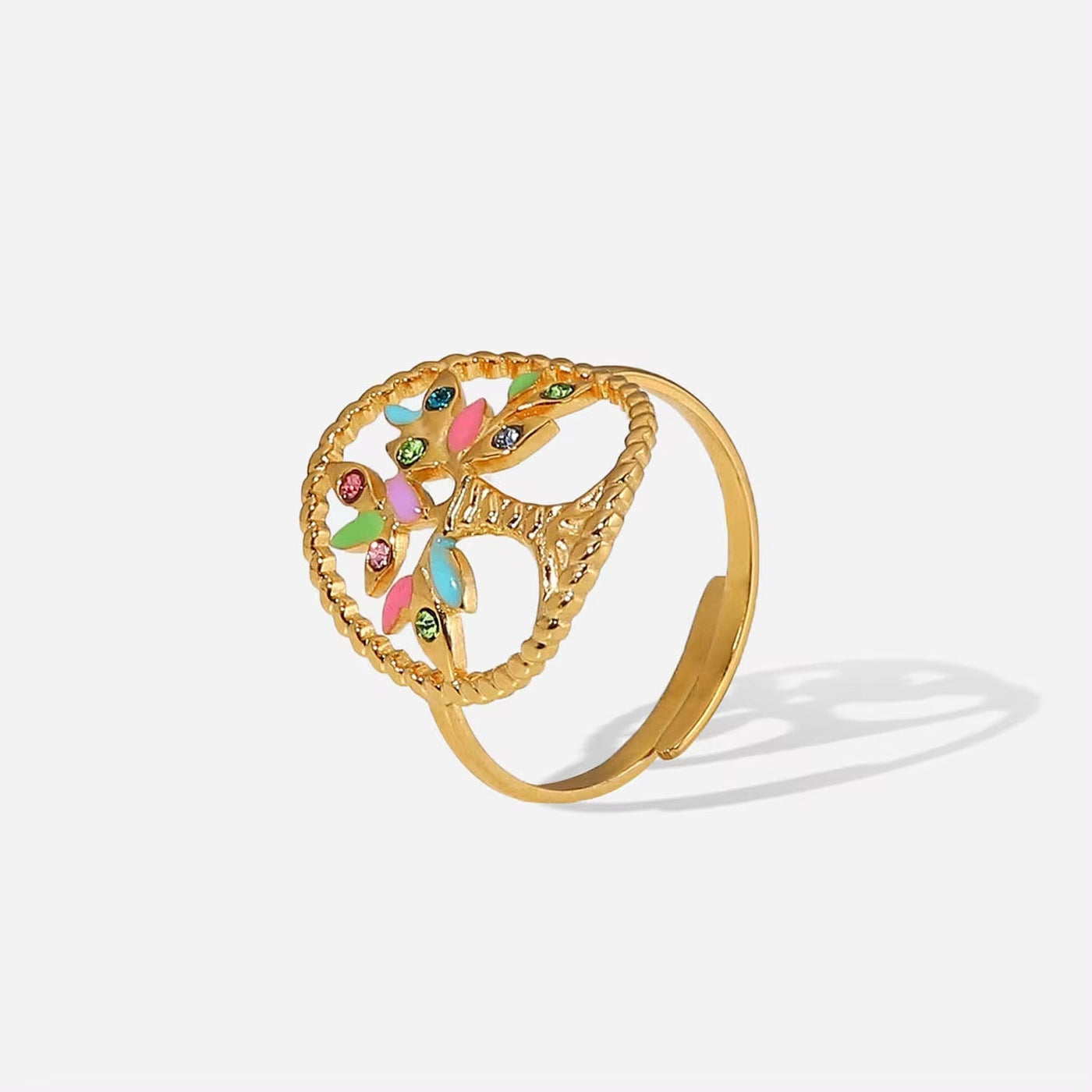 Ins Colorful Style Gold Plated round Shape Enamel Open Ring Simple Jewelry Cubic Zirconia Finger Rings for Women