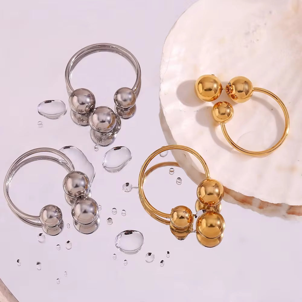 Summer Jewelry Exaggerated Ball Shape Stud Earrings 18K Gold Plated Stainless Steel Hoop Earring