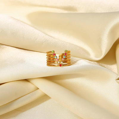 Stainless Steel 18K Gold Plated Jewelry Gift Colorful Enamel Wide V-Shaped Rings