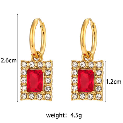 Custom Jewelry Tarnish Free Shining Summer Jewelry Square Zircon Drop Earring Stainless Steel Gold Plated Jewelry