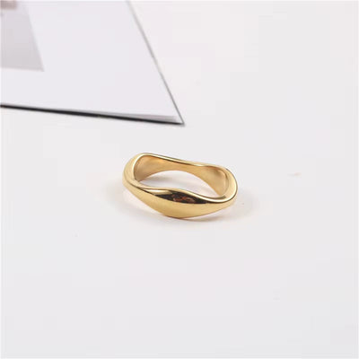 High End Bamboo Geometric Rings 18K Gold Plated Stainless Steel Irregular Wavy Finger Ring for Women