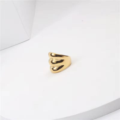 Simple Luxury Women Lady Jewelry 18K Gold Plated Stainless Steel Statement Ring