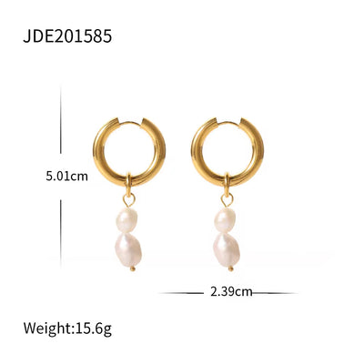 Fashion Jewelry Stainless Steel Wave CC Hoop Earring 18K Gold Plated Freshwater Pearl Drop Earring