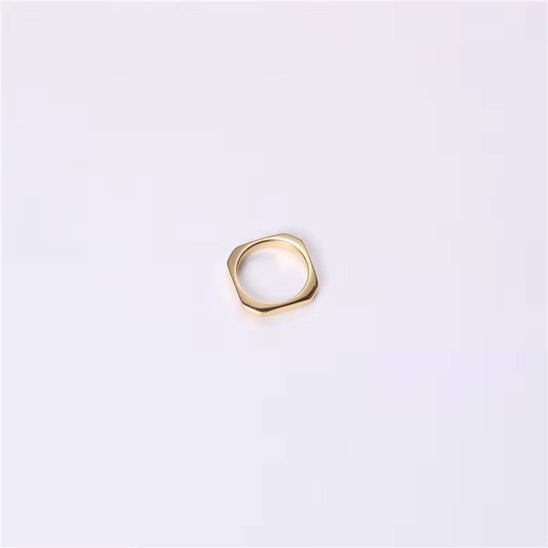 New Trendy Minimalist Non Tarnish 18K Gold Plated Stainless Steel Irregular Hexagon Square Rings Women