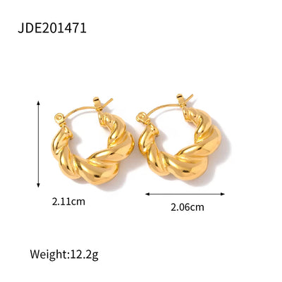 High Luxury Show 18K Gold Plated Stainless Steel Earrings Jewelry Twist Braided Thick Hoop Earrings