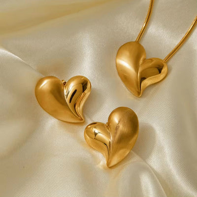 Minimalist Stainless Earrings Gold Plated Heart Charms Love Earrings and Necklace Jewelry for Women