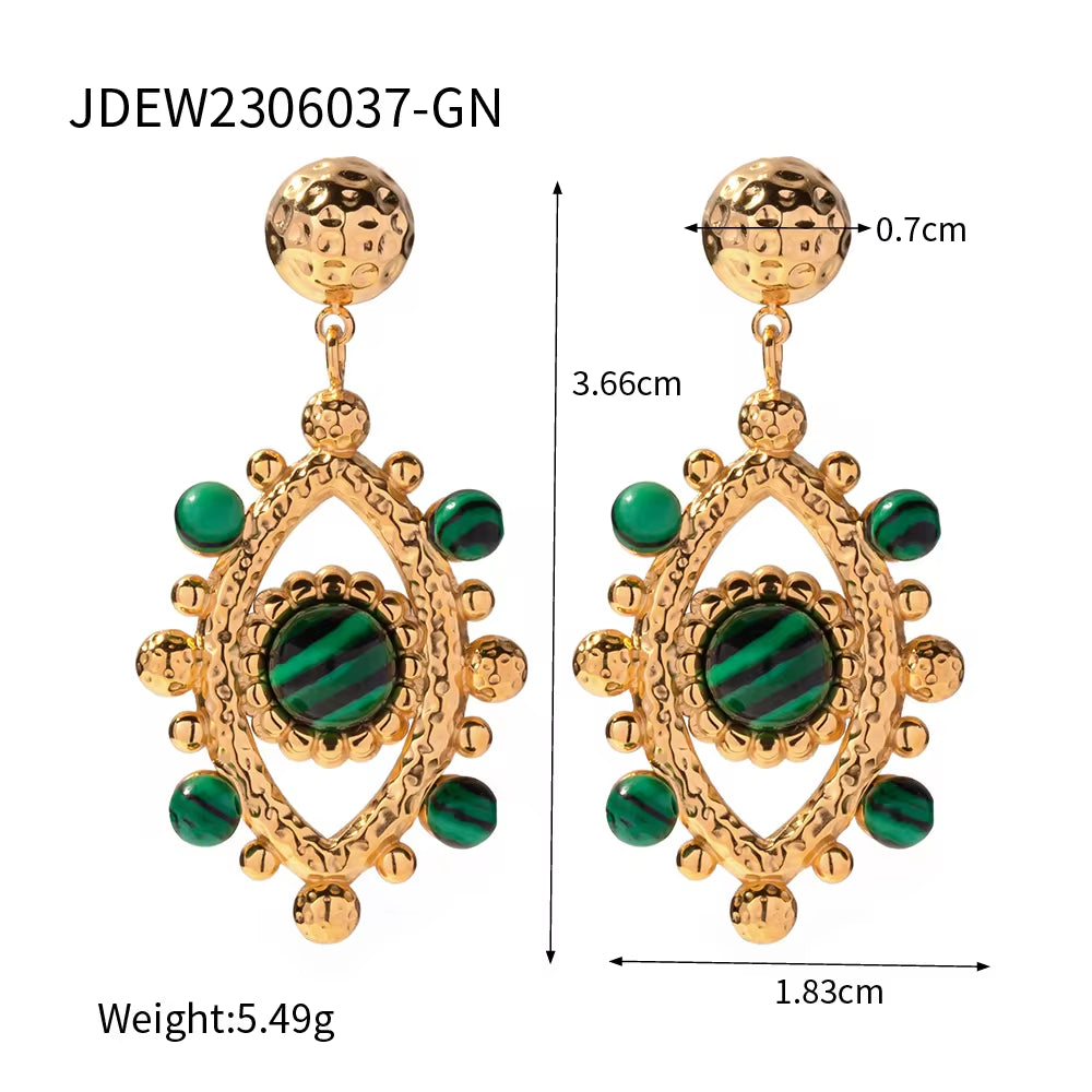 Fashion 18K Gold Plated Stainless Steel Women Devil'S Eye Turquoise Diamond Jewelry Earrings