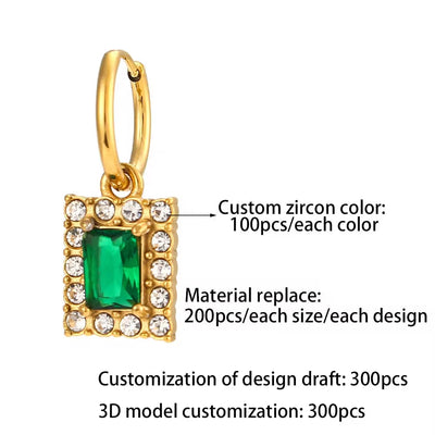 Custom Jewelry Tarnish Free Shining Summer Jewelry Square Zircon Drop Earring Stainless Steel Gold Plated Jewelry