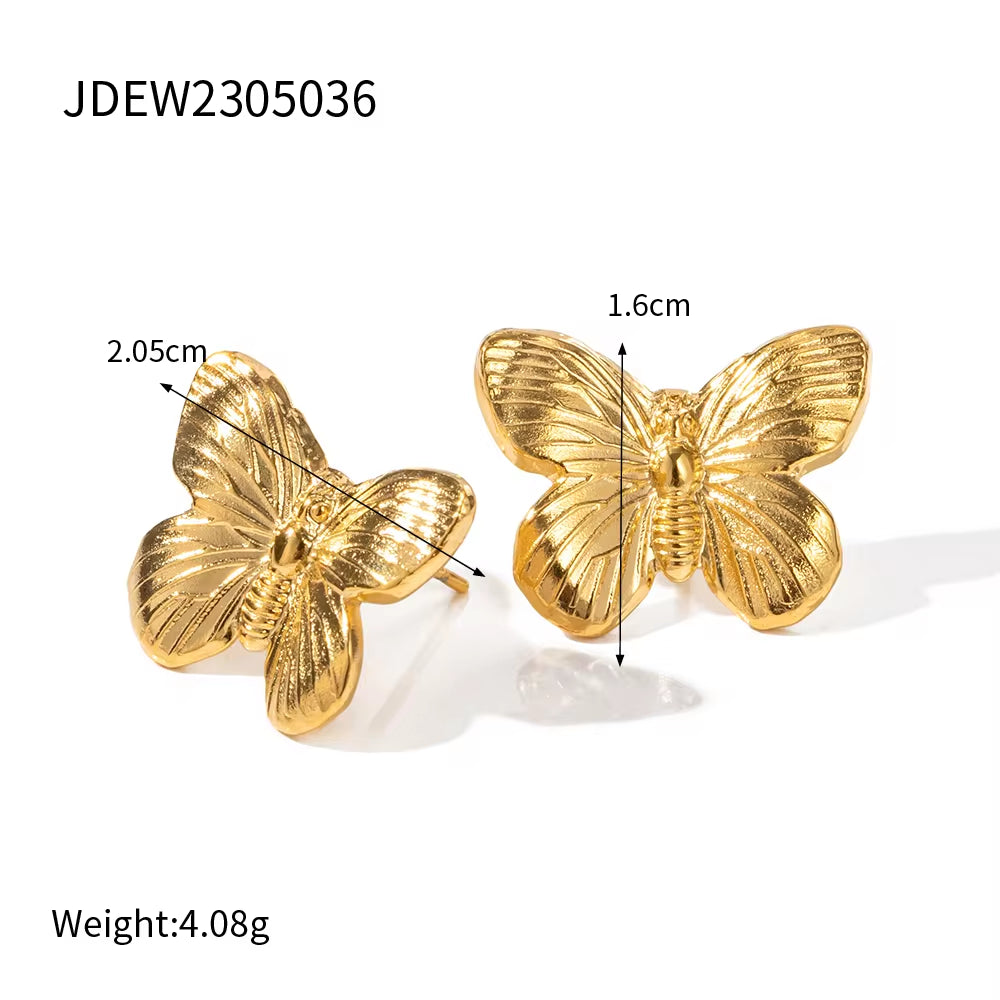 Ins 18K Gold Plated Stainless Steel Butterfly Pendant Necklace Tassel Earrings Opening Bangles Butterfly Rings