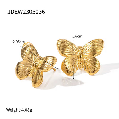 Ins 18K Gold Plated Stainless Steel Butterfly Pendant Necklace Tassel Earrings Opening Bangles Butterfly Rings