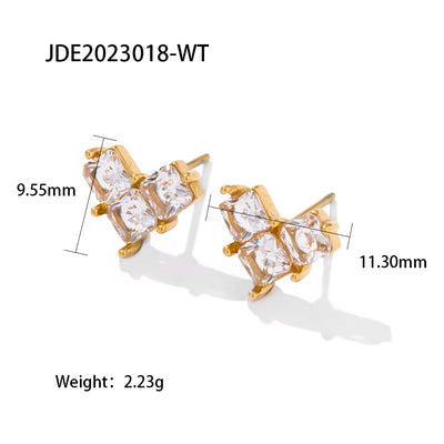 Romantic 3 Zircon Heart-Shape Stud Earrings Dainty Stainless Steel 18K Pvd Gold Plated Statement Earrings