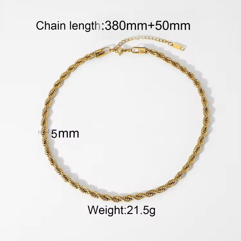 Chunky Twisted Miani Cuban Chain Chocker 18K Gold PVD Plated Stainless Steel Necklace Snake Rope Chain for Men Women Hip Pop