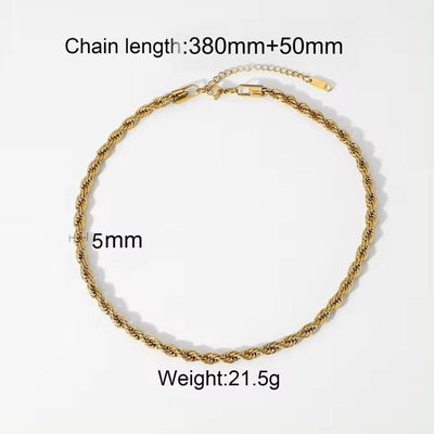 Chunky Twisted Miani Cuban Chain Chocker 18K Gold PVD Plated Stainless Steel Necklace Snake Rope Chain for Men Women Hip Pop