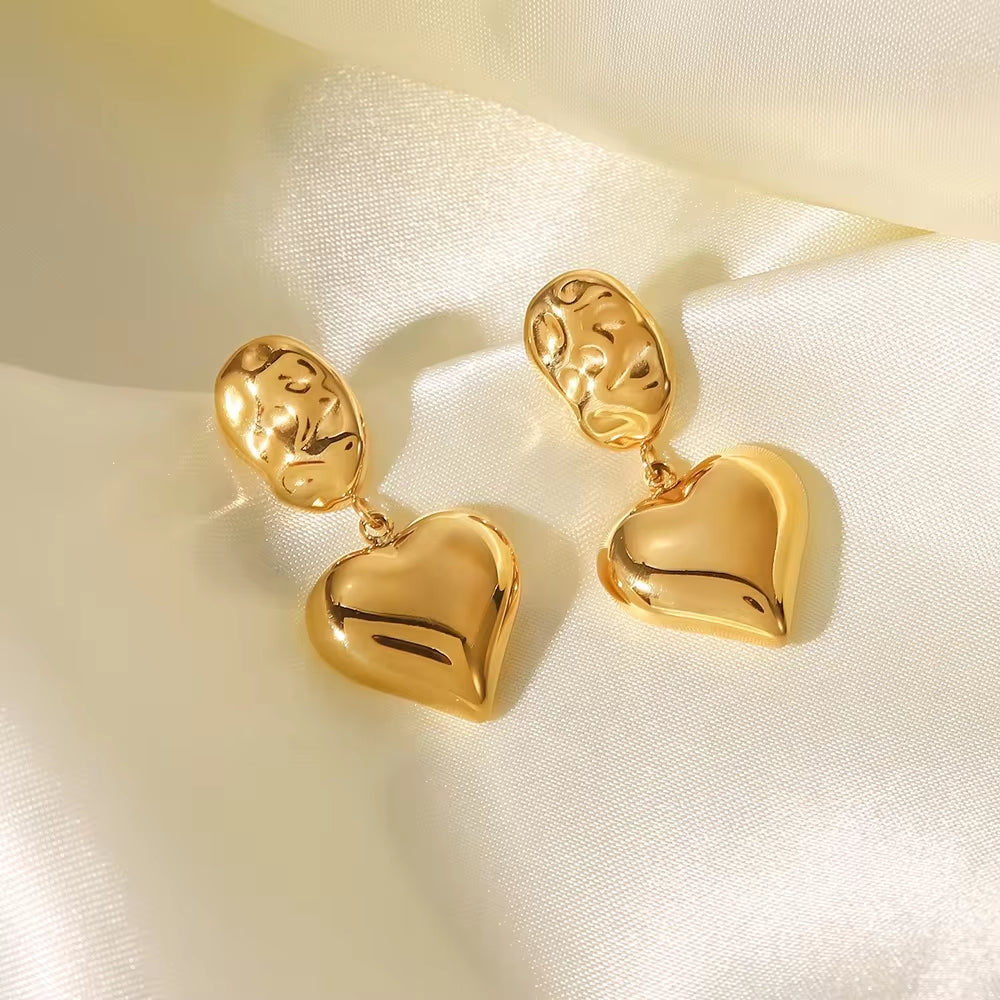 High Polished 14K Gold Plated Irregular Shape Heart Pendant Stainless Steel Stud Earrings for Women