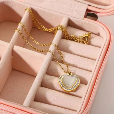 Custom Opal Natural Stone Jewelry Stainless Steel Necklace 18K Gold Plated Clavicle Chain Zircon Peach Heart Pendant Necklaces