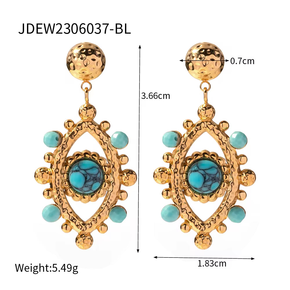 Fashion 18K Gold Plated Stainless Steel Women Devil'S Eye Turquoise Diamond Jewelry Earrings