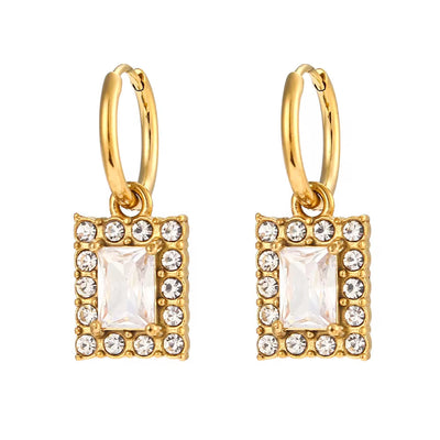 Custom Jewelry Tarnish Free Shining Summer Jewelry Square Zircon Drop Earring Stainless Steel Gold Plated Jewelry