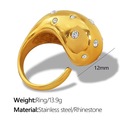 JEWELRY JZ24-5 Fashion Micro Diamond Gum Bead Open Teardrop Ring Stainless Steel 18K Gold Plated