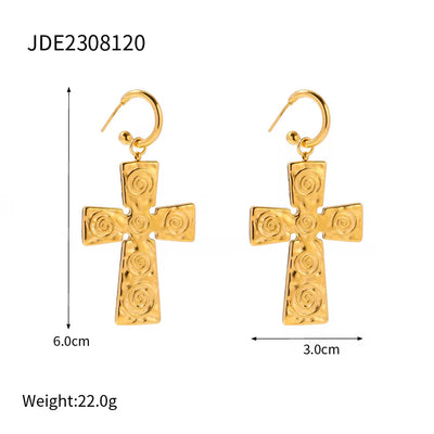 Fashion Stainless Steel Earrings for Women Jewelry Gold Plated Rotate Texture Hammer Charm Earrings