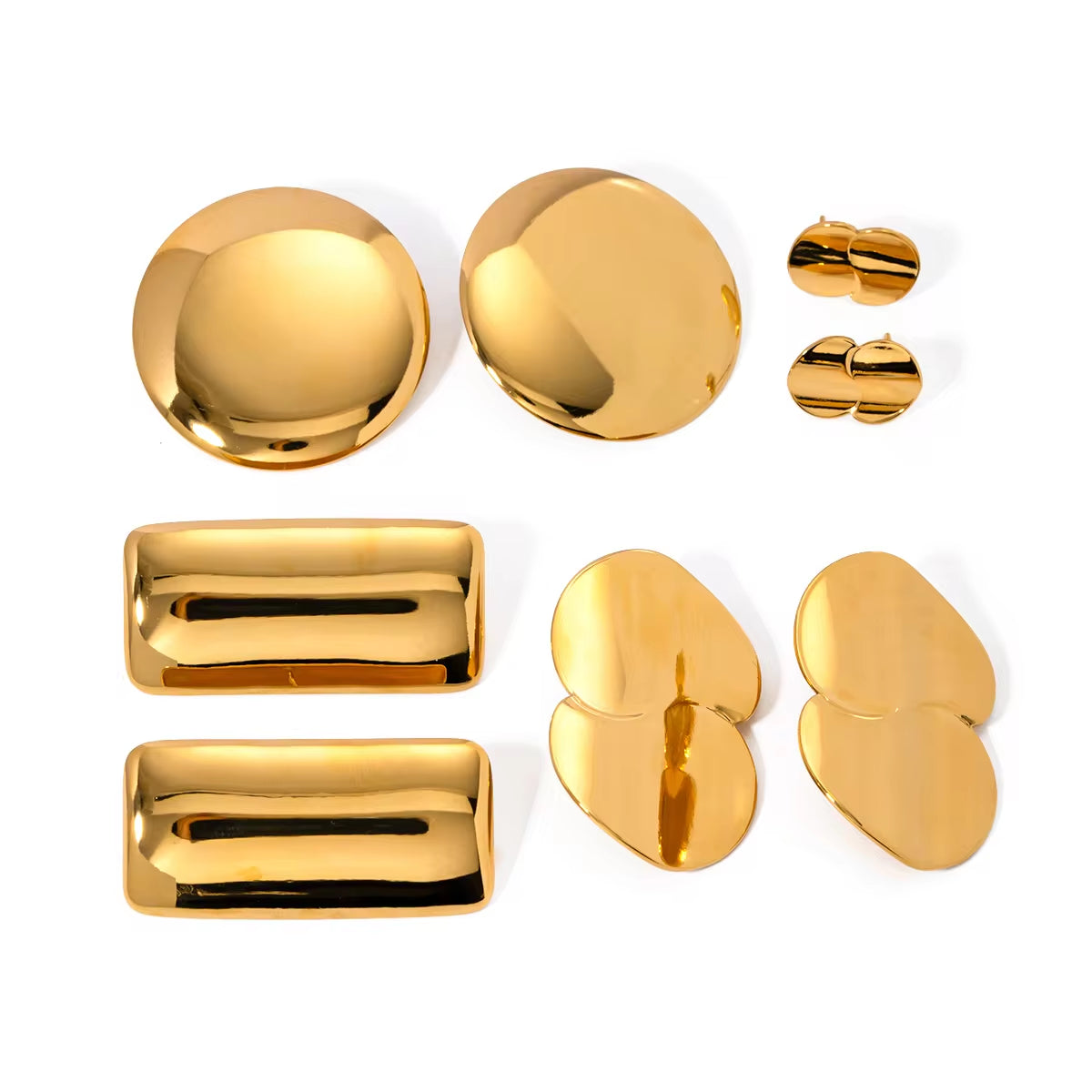 Jewelry High Polish 18K Gold Plated Stainless Steel Smooth Rectangular Big round Chunky Earring