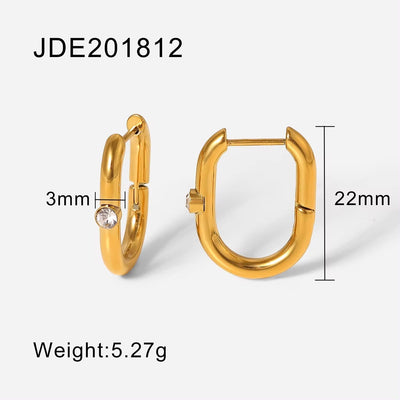 18K Gold Plated Stainless Steel Jewelry Gift Dainty Geometric Cubic Zircon Hoop Earrings